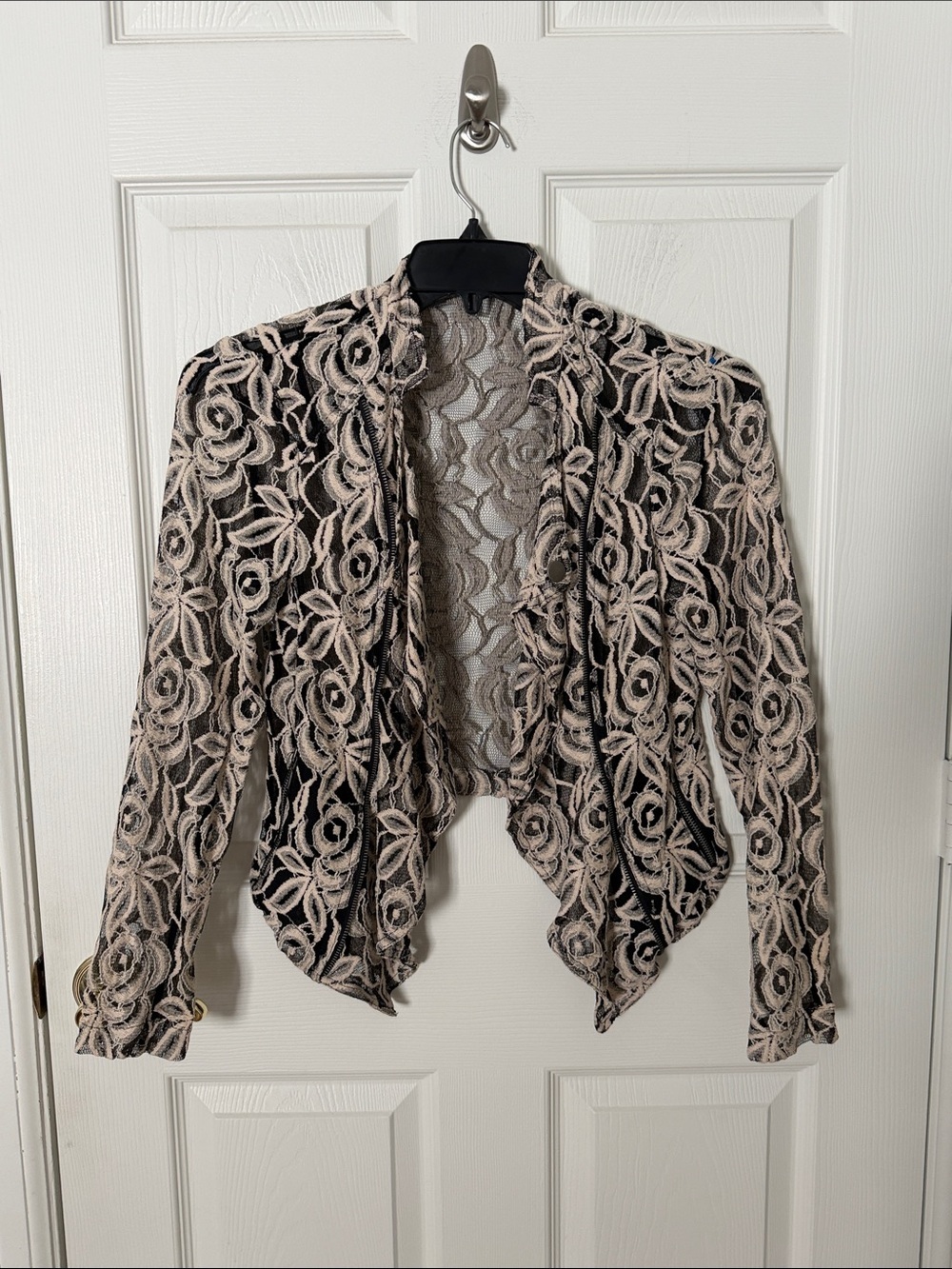 Lace Draped blazer - Black with Beige Floral INC international concepts medium